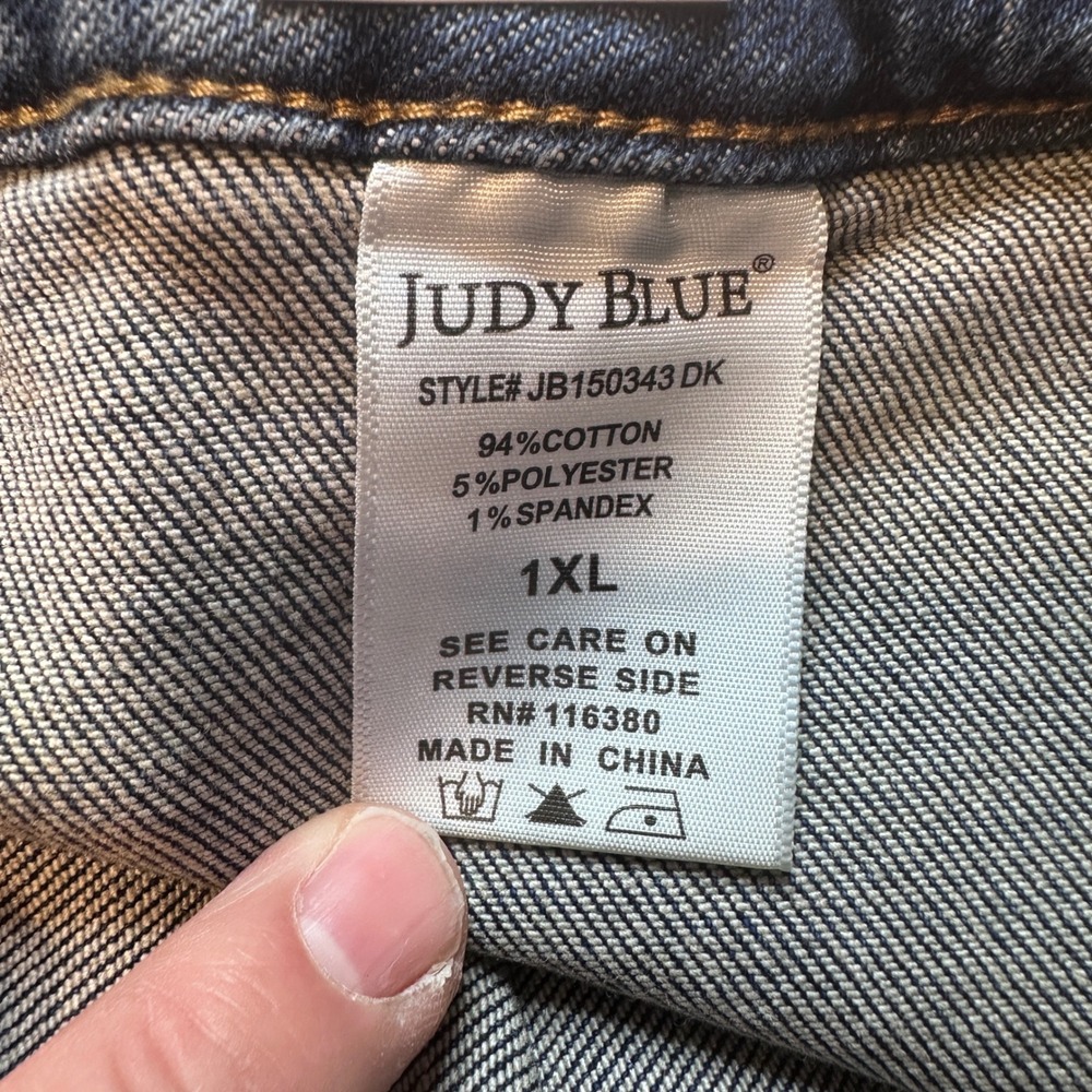 Judy Blue Denim Shorts Womens 1XL Blue High Waist Drawstring Cuffed JB150343 DK - Picture 4 of 10